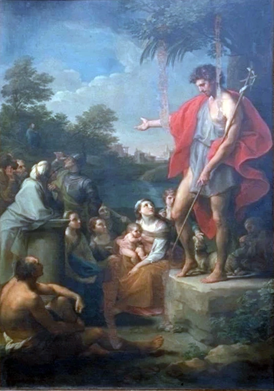 San Giovanni Battista predica sul fiume Giordano - beweb, Batoni Pompeo